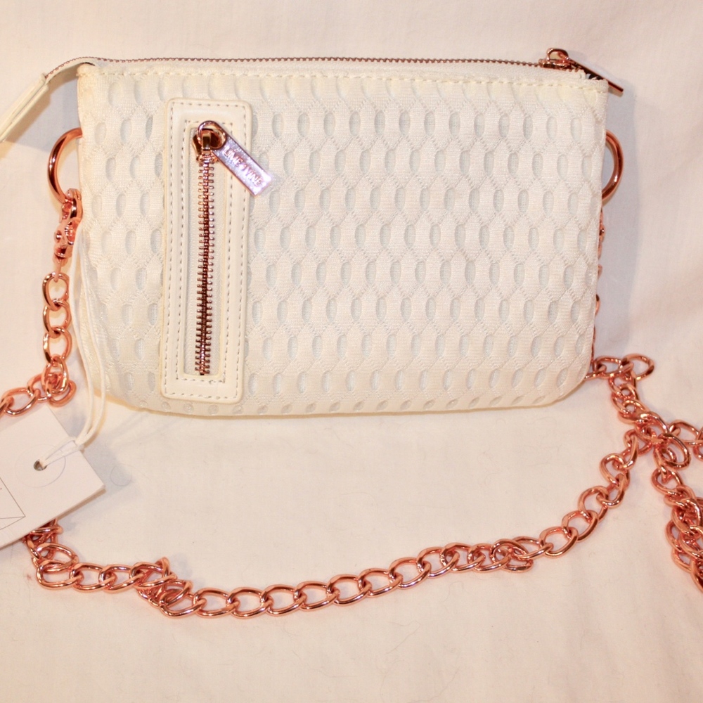 Maya Tai White Alabaster Mesh Cross Body Bag